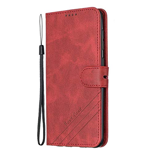 Lomogo Coque Galaxy A70 Portefeuille, Housse en Cuir avec Porte Carte Fermeture par Rabat Aimanté Antichoc Étui Case pour Samsung Galaxy A70 - LOHEX120119 Rouge