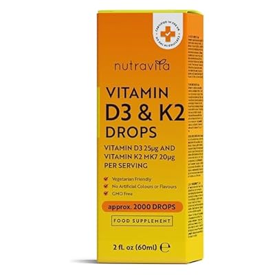 High Strength Vitamin D3 K2 Mk7 Drops - Vitamin D 1000iu & K2 20ug Per 2 Drops - 60ml Liquid Vitamin D3 And K2-1+ Year Supply Supports Immune System, Normal Bones, Muscles & Teeth