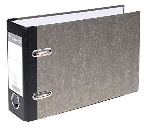 Exacompta - Ref 53111E - Lever Arch File - 175 x 290mm in Size, Suitable for A5 Landscape Documents, 70mm Spine, 75mm Rings - Grey Marbled with Black Spine