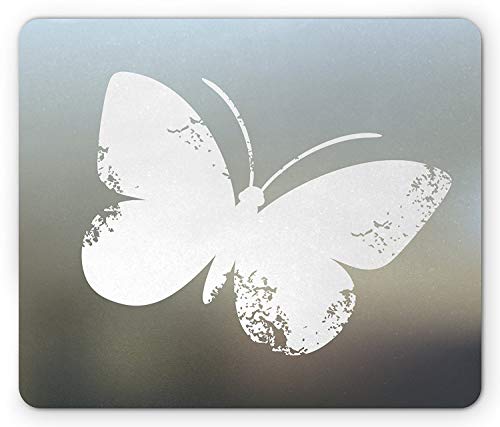 Preisvergleich Produktbild Schmetterlings-Mausunterlage, natürliche Entwurfs-themenorientierte Schmutz-Illustration der Schmetterlings-Vintagen Retro, Standardgröße Rechteck-Rutschfesten Gummi Mousepad, weiß und Hellblau