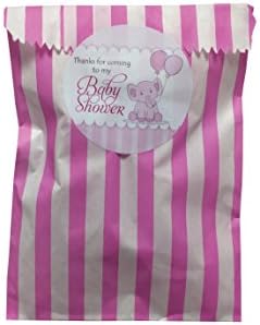 24 x Baby Shower Party Bags With Stickers, Blue, Pink, Yellow for Boys - Girls Parties (Pink)