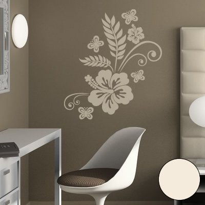 Jintora - Adhesivos Decorativos para la Pared/Decoración / Etiqueta de la Puerta Flores zarcillo Luna 60cm x 45cm Crema Blanca - Baño Cocina Vivo habitación Hotel Casa Colegio