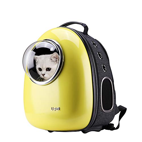 U-pet Sac à Dos de Chien Chat Transporteur avec Fenêtre de Bulle pour Voyage en Plein Air Utilisation Jaune