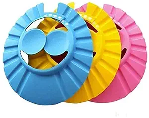 FRIZON Adjustable Safe Soft Bathing Baby Shower Cap Wash Hair for Children Baby Eye Ear Protector (multi Color)