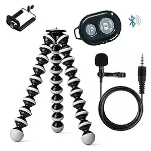 PKST 13 inch Flexible Gorillapod Tripod with Mobile Monopod Holder & Collar Mic,Selfi Remote for DSLR, Action Cameras, Gopro & Smartphones (Tripod Gorilla Combo)