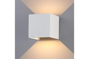 K-Bright 12W Applique Murale Interieur/Exterieur Avec Angle de Faisceau Réglable Appliques Murales LED 3000K Blanc Chaud Lampe Murale Etanche IP65 Applique pour Salon Chambre (Blanc)