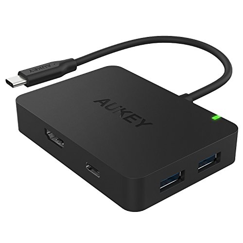 AUKEY USB C Hub auf 4 Port USB 3.0 + USB C Port mit PD ( Power Delivery ) + HDMI Port ( 4K Auflösung ) USB Type C Hub Ladefunktion für New Macbook, Macbook Pro 2016, Google ChromeBook Pixel 2015, usw.