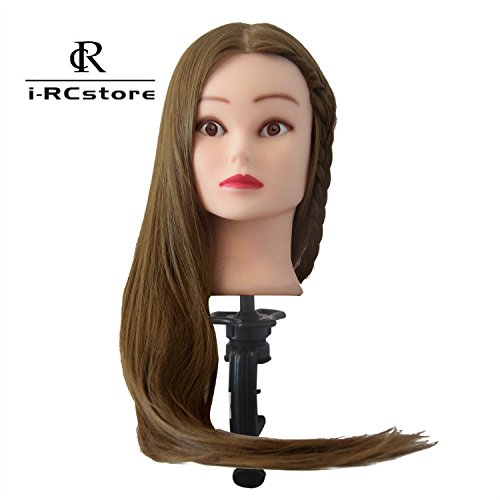 RC Head Model Hairdressing Equipment Styling Head Doll with 70cm/27.5" Fiber Hair (Brown) for Braiding, Cutting, Student Practice + Clamp