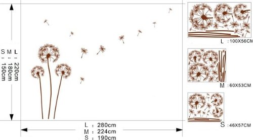 BP001 Wandtattoo Wandaufkleber Wallsticker Pusteblume Löwenzahn Blume Pflanze 3er.Set (Weiss, L) - 3