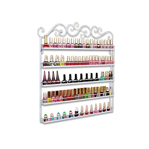 Wandregal mit 5 Ablagen für Nagellack oder ätherische Öle, hält 100 Flaschen Nagellack, zur Selbstmontage, weiß - 2