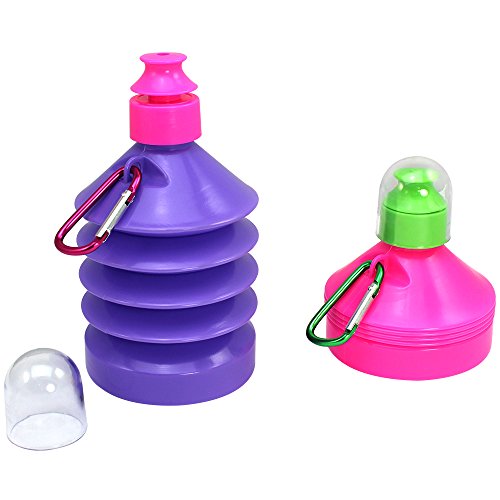 COM-FOUR® 2x Foldable water bottle with lid and snap hook, up to 500 ml, pink/purple (02 pieces - p COM-FOUR® 2x Foldable water bottle with lid and snap hook, up to 500 ml, pink/purple (02 pieces - p