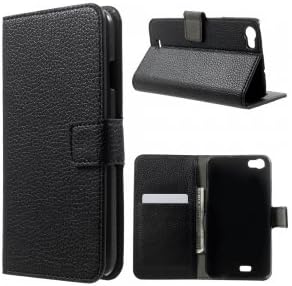 Leather Flip Case for Wiko Lenny Black Grain Leather