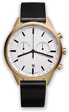 Uniform Wares C41 PVD Gold Shell Cordovan Unisex Quartz Watch with White Dial Chronograph Display And Black Leather Strap