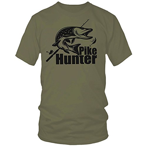 QBEC Pike Hunter T-Shirt pour la pêche, la pêche Sandre Perche prédateurs d'anniversaire idéal, pères, Cadeau de Noël Inclus.