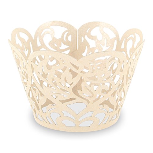 Elfenstall Cupcake / Muffin Papierförmchen - Zierumrandung - Dekorand " Herzen Herzmuster Liebe Love " 12 Stück für Geburtstage Hochzeiten Kommunion Konfirmationen Ostern Partys oder Feste (creme / ivory)