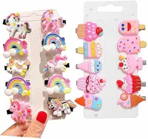 Smizzy 20pcs Rainbow Unicorn/ Ice Cream/Fruits/ Cartoon Family Hair Clips Set Baby Hairpin For Kids Girls Toddler Barrettes Hair Accessories Designer (Multicolor)
