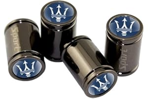 BBXFLL 4 Pezzi Auto Pneumatico Cappucci Valvole Stelo, per Maserati Logo Granturismo Levante Ghibli Gran Coprivalvola Tappi Coperchio Parapolvere Copri Ruota Ermetico con Logo Guarnizione in Gomma Accessori