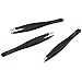 ACEVIVI Black Slanted Flat Tip Stainless Steel Hair Eyebrow Tweezer Tool Set - FREE Leather Case