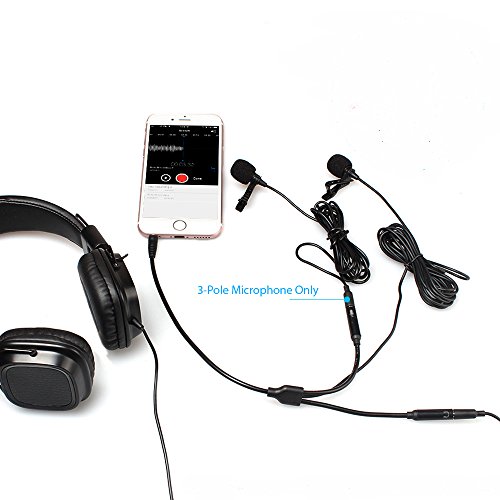 Maono microfono lavalier con ingresso cuffie splitter controllo clip-on risvolto intervista microfono per iPhone, Samsung, Android, smartphone, iPad, tablet