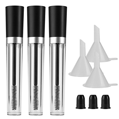 Frcolor 7,5 ml leere Mascara Tube mit Wimpern Zauberstab Wimpern Creme Container Flasche, Rubber fügt, Trichter-Set für Rizinusöl, Pack 3