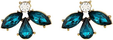 FTHIYK Fashion Alloy Stud Earrings Blue Rhinestone Crystal Lady Earrings Earrings Weight 11.2g