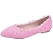 Produktbild FNKDOR Schuhe Damen Ballet Flats Slip-on Ballerinas Pumps Spitze Strass Hochzeitsschuhe Pink 36 EU
