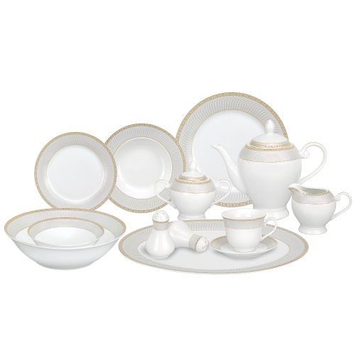 Lorren Home Trends57-Piece Porcelain Dinnerware Set, Alina-GD, Service for 8