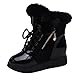 Produktbild Herbst Winter Schneeschuhe Damen, DoraMe Frauen Pelz Flache Stiefeletten Plüsch Warme Stiefel Baumwolle Schnürstiefel (Schwarz, 37)