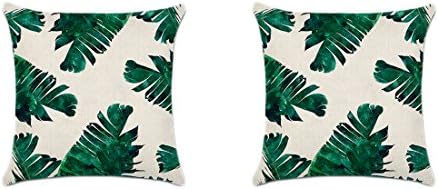 Zeafin Modern Simple Plants Series Cotton &amp; Linen Burlap Square Throw Pillow Covers, 18 x 18 Inches, Set of 2
