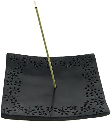Aromandise Pekaref Incense Holder, Stone, Black, 13 x 13 x 3.5 cm