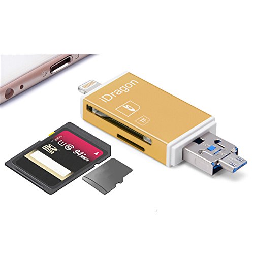 Golden Lightning iReader Memory Karte Reader Foto, scrollen USB SDHC Micro SD Card Adapter für iPhone 6 6S Plus iPad Air 2 Android Samsung Computer Samsung Tablets, Galaxy S6 S7 S5 S4 S3, Galaxy Note 4 3 2, LG G3, Smartphones, Tablets