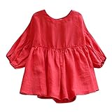 iHENGH Neujahrs Karnevalsaktion Damen Herbst Winter Bequem Lässig Mode Frauen Halbrunde Leinenhemd aus Leinen mit halbem Ausschnitt Solide Bluse Elastische Oberteile(XL,Rot)