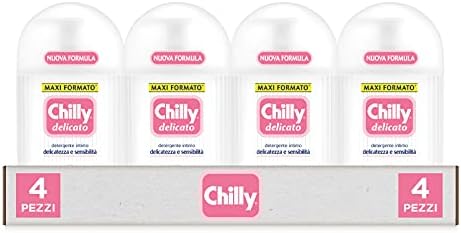 Chilly, Detergente Intimo Delicato, Detergente per l'Igiene Intima con Molecola Antiodore - Formula Delicata e Lenitiva - PH 5, Clinicamente Testato - Confezione da 4 Flaconi da 300 ml