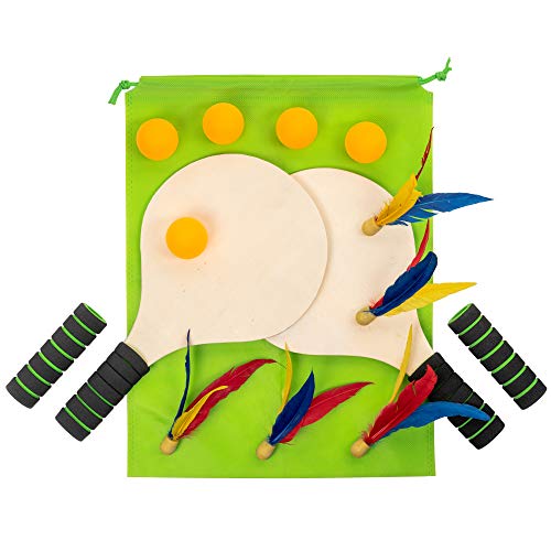 Juego Kit De Raquetas Palas Badminton Playa Con Volantes - 2 Madera Cricket Tenis Bádminton Paleta Conjunto 5 Bolas Pingpong - Niños Oficina Deporte Al Aire Libre Verano Divertido Deportes Juegos