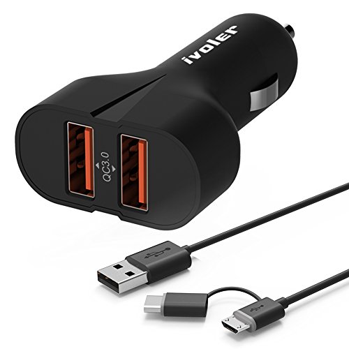 iVoler Dual Quick Charge 3 0 36W 2 Puertos USB Cargador de Coche  2 QC 3 0 Puerto  con 2 en 1 Cable Cargador Micro USB y Tipo C para Samsung Galaxy S9 S9 Plus S8 S8  S7 S7 Edge S6 S6 Edge Edge   iPhone X   8   8 Plus   7   6s Plus  5s  ASUS Zenfone 3   2  LG G5   G4  Sony Xperia Z5  HTC 10  A9 M8 M9  Nexus 6  Xiaomi Mi 5  iPad Tab y m  s