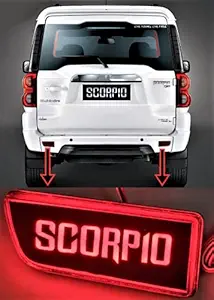 EliteAuto - Premium Taiwan Quality Scorpio Name Design Back Car Bumper Reflector LED Brake DRL/Reflector Light for Mahindra Scorpio