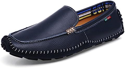 Men's Loafers Casual Slip Ons Driving Office Work School Shoes Soft Cow Leather Flats Blue QIANLING COLLECTION UK4.5