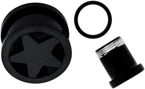 Tunnel Ear Piercing Jewellery / PVD Black on Steel with Star Design 10 MM