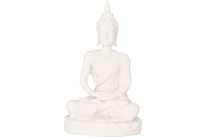 JENNGAOO PosąG Buddy, SiedząCy Budda RzeźBiona Figurka RzemiosłO Piaskowiec PosąG Buddy Do Dekoracji WnęTrz Ozdoba StołOwa 11 Cm/4,3 Cala(White)