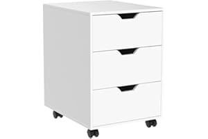 ‎NICEME NICEME Bürocontainer mit 3 Schubladen, Rollcontainer unter Schreibtisch,Büroschrank für Dokumente, auch als Druckertisch, mobiler Aktenschrank aus MDF (White, Nicht Abschließbar)