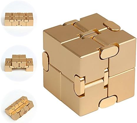Uvipu Fidget Infinity Cube in Style Hand Finger Pressure Reduction Educational Toy Aluminum Alloy Metal Stress Relief Toys for Kids / Adults with Anxiety Autism ADD ADHD (Gold)