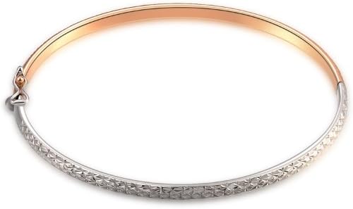 14ct Bicolour Two Tone Rose and White Gold Diamond-Cut Bangle (55mm) Valentines Jewellery Gift for Women Girls