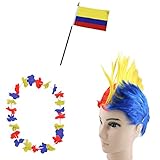 Hinweis:Die Anordnung der Farben kann bei den Perücken und Hawaiiketten abweichen. Die Fahnenspitze kann sowohl rund, als auch spitz geliefert werden. Die Farben können leicht von der Abbildung abweichen. Bitte beachten Sie, dass es sich um eine Kunsthaarperücke handelt. Somit kann es zu Haarteil-Verlusten kommen.