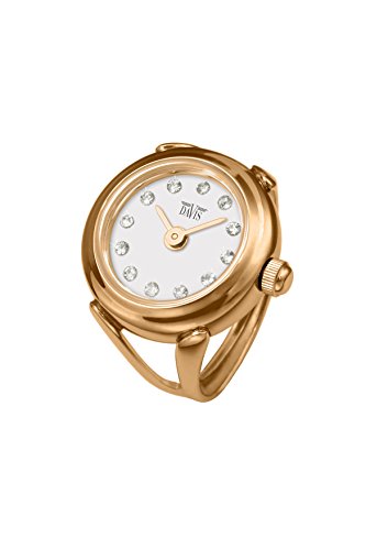 Davis 4161 - Damen Ringuhr Ros Gold Strass Kristall Swarovski Ziffernblatt Wei SaphirGlas Verstellbar