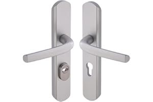 Vachette Set de Poignée de Porte sur Plaque Sécumax - Version Clé I, Entraxe 195 mm - Pose Facile - en Aluminium - Protecteur de Cylindre Inox Ajustable de 5 mm - Anodisé Argent - Garantie 10 Ans