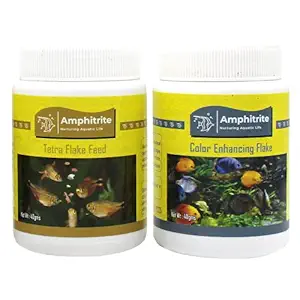 Amphitrite Dry Fish Food, Tetra Flake Feed & Color Enhancing Flake Complete Diet for Tropical Fishes, Ornamental Fishes and Aquatic Species, Combo Pack - (Combo Pack of 2, 40g& 40g)