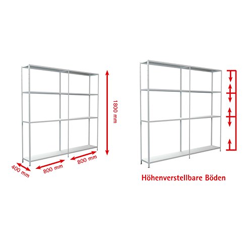 Regal Steckregal 2er Set weiß Metall 180x160x40cm Regalsystem Steckregalsystem 8 Metall-Böden Traglast 520kg einfache Montage durch Stecksystem kein Verschrauben Schulte - 2