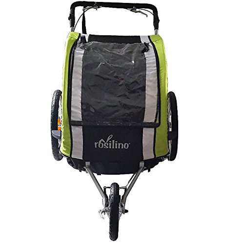 Fahrradanhänger TOURING grün mit Zubehör (Buggyrad, Joggerrad mit Bremse, Regenverdeck, Faltgarage, Sitzpolster u.v.m.), rosilino Kinderfahrradanhänger - 8