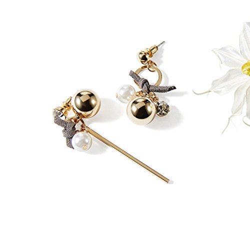 IRQ Lingyun personalità asimmetrica imitazione orecchini di perle femminili dolce semplici orecchini temperamento giorno orecchini arco Corea,Grigio,Taglia unica