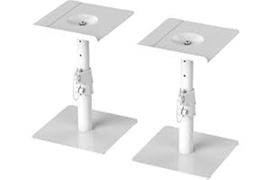 suptek Soporte de altavoz independiente de escritorio, ajuste de altura y inclinación, soportes de audio universales para altavoces de computadora y estantería, sonido mejorado, pack de 2, blanco